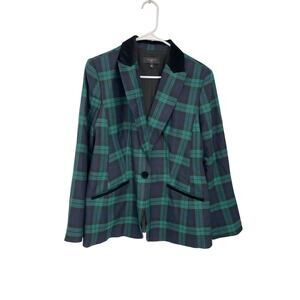 Talbots Dashing Tartan Blazer Black Watch Plaid Wool Blend Green Blue Size 12 P